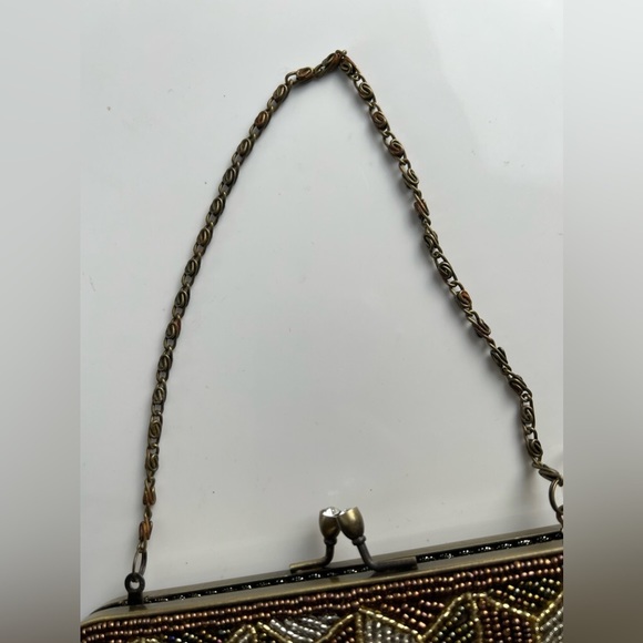 NWT MONI Couture Beaded Olive Green Amber Brown Formal Clutch With Bronze Accent - Picture 11 of 15